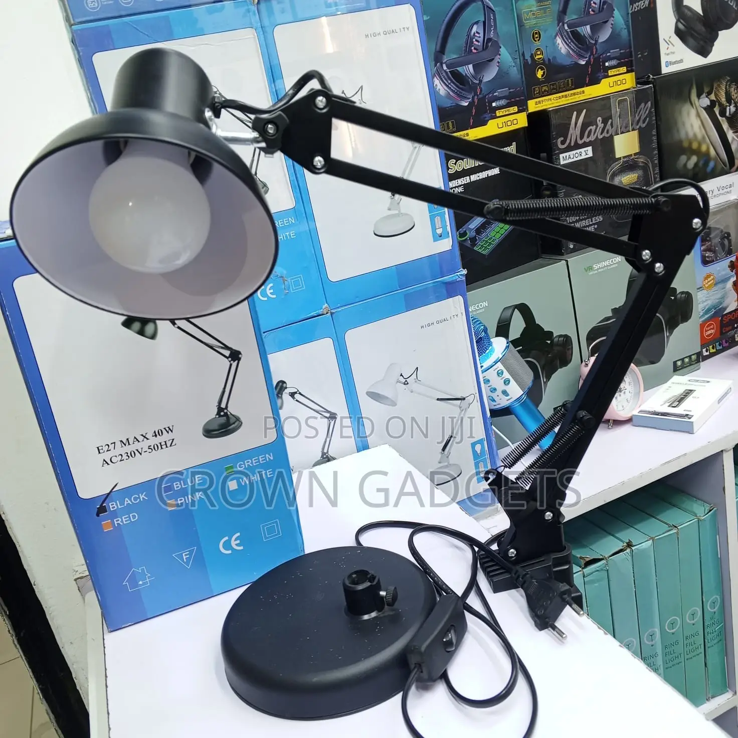 E27 Swing Arm Desk Lamp Black Clamp Table Dual Mount Lamp