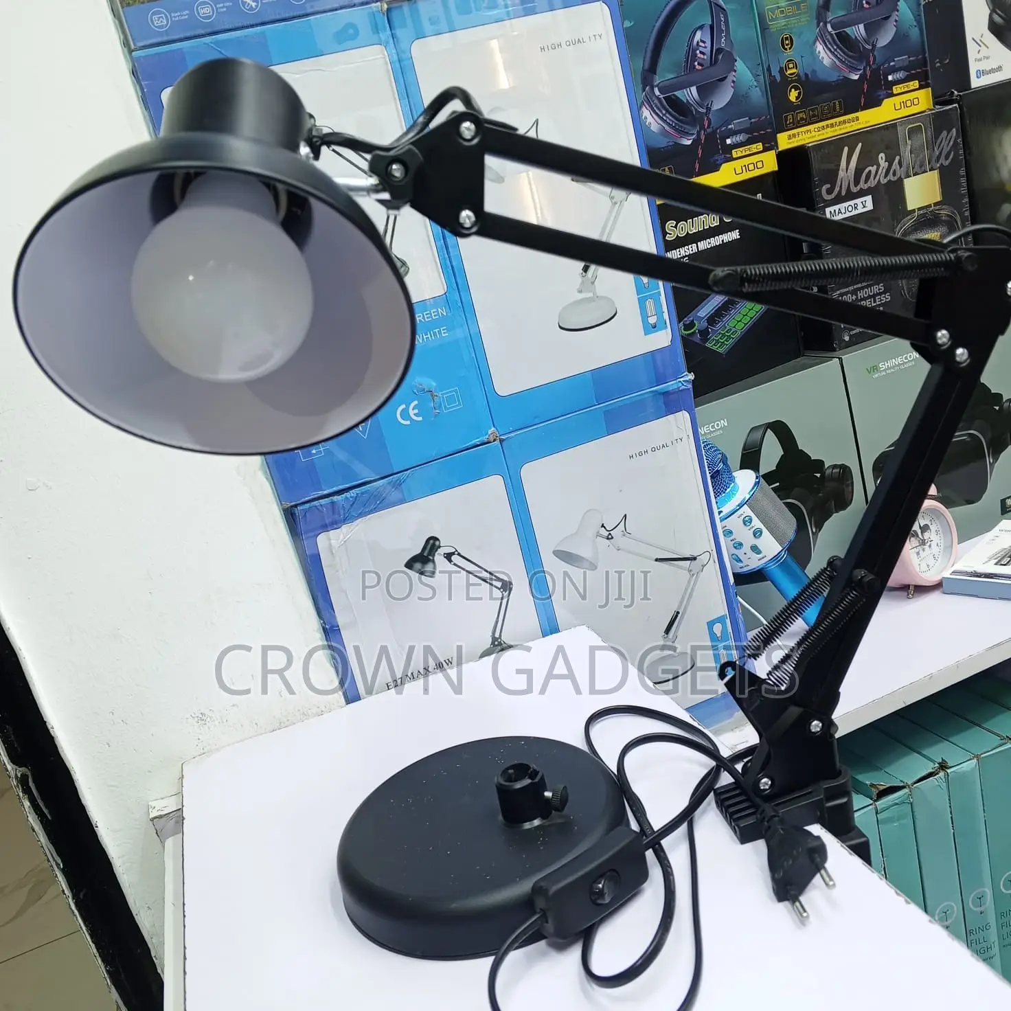 E27 Swing Arm Desk Lamp Black Clamp Table Dual Mount Lamp
