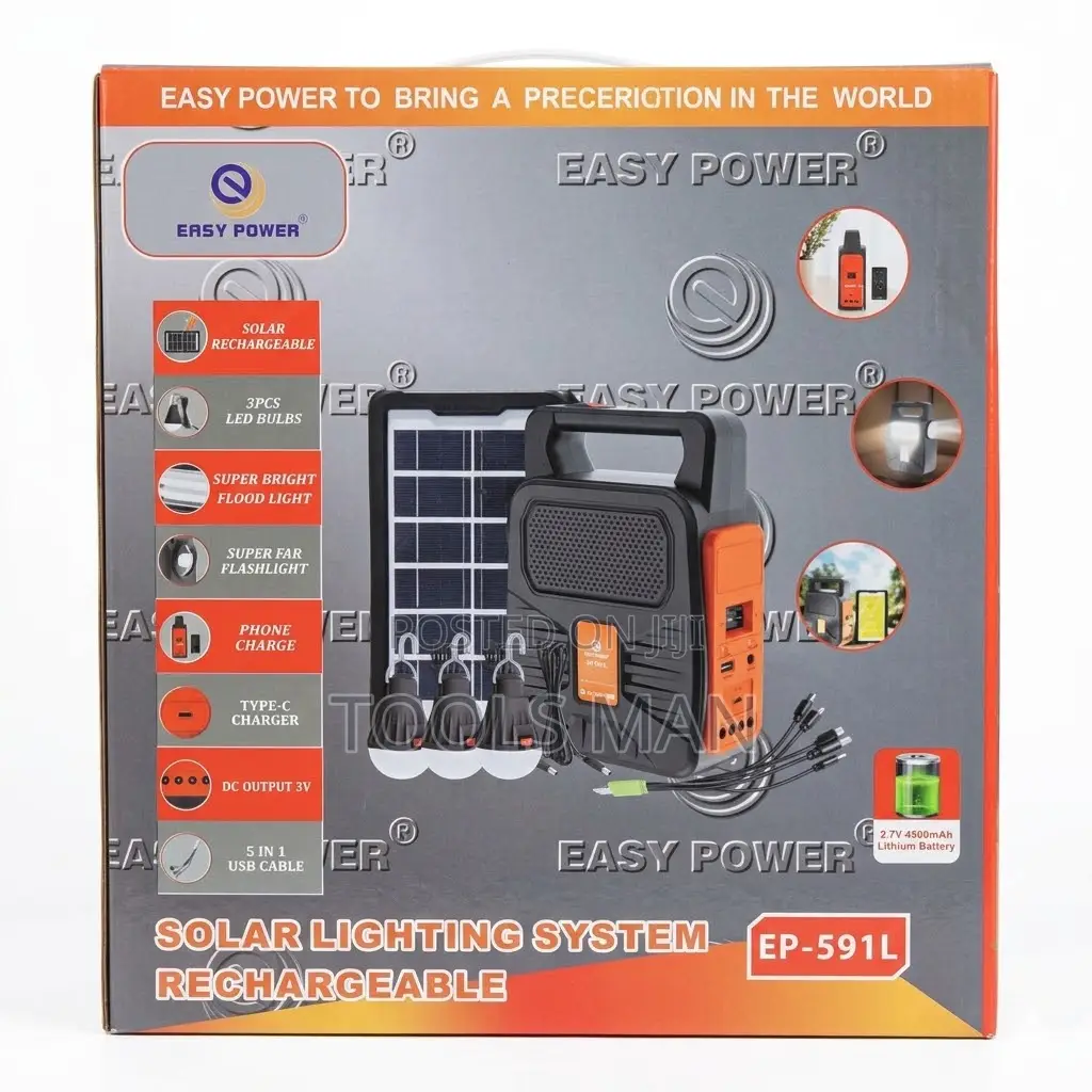 Easy Power Ep-591l Solar Lighting Kit + 3 Led Bulbs Phone Charger