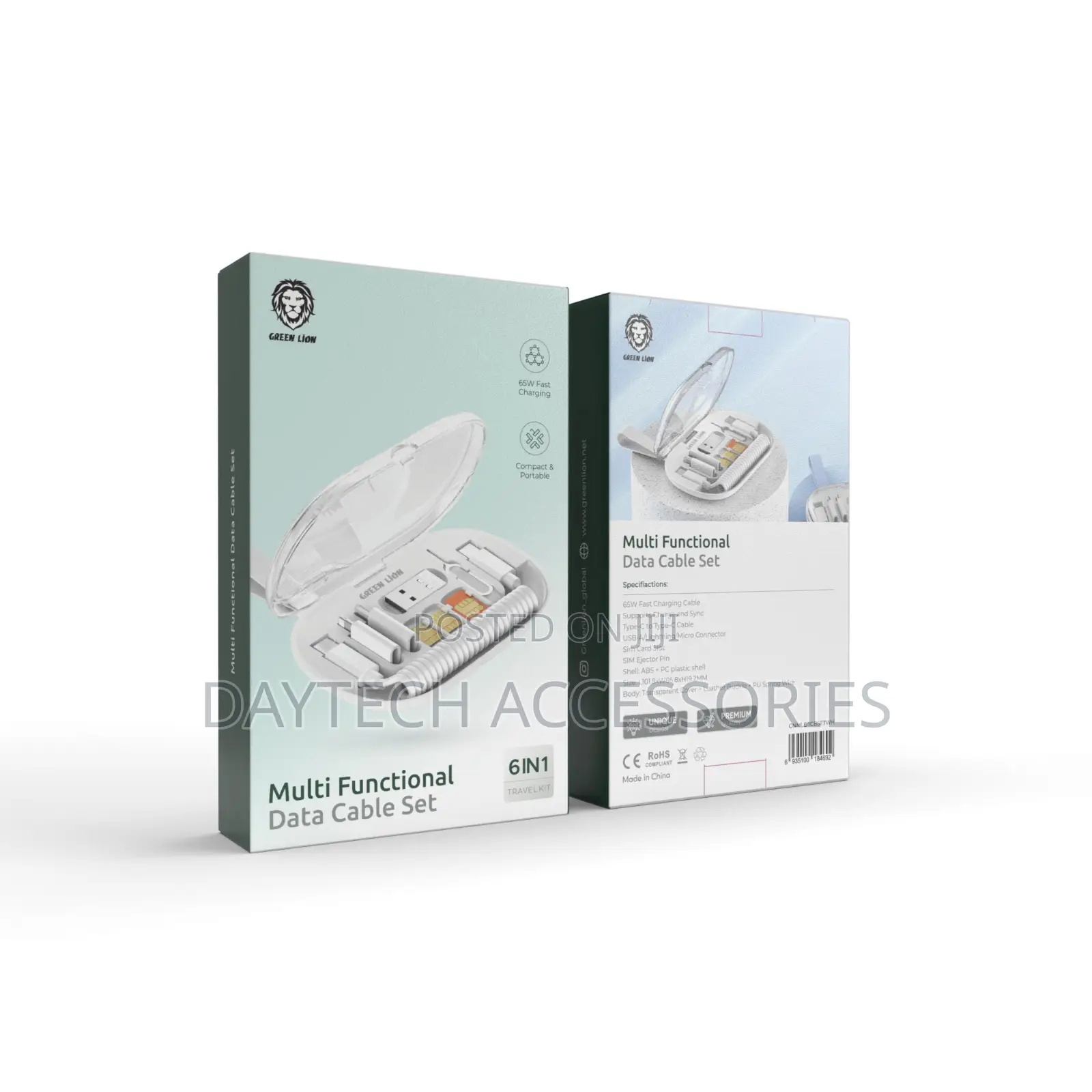 Green Lion 6 in 1 Multi-Functional Data Cable Set 65w Fast Charging.