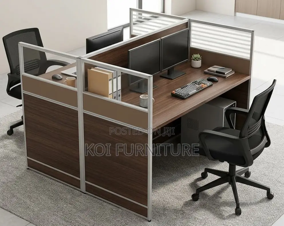 Office Workstation; 2 Seaters Brown MDF Collaborative Station Desk
