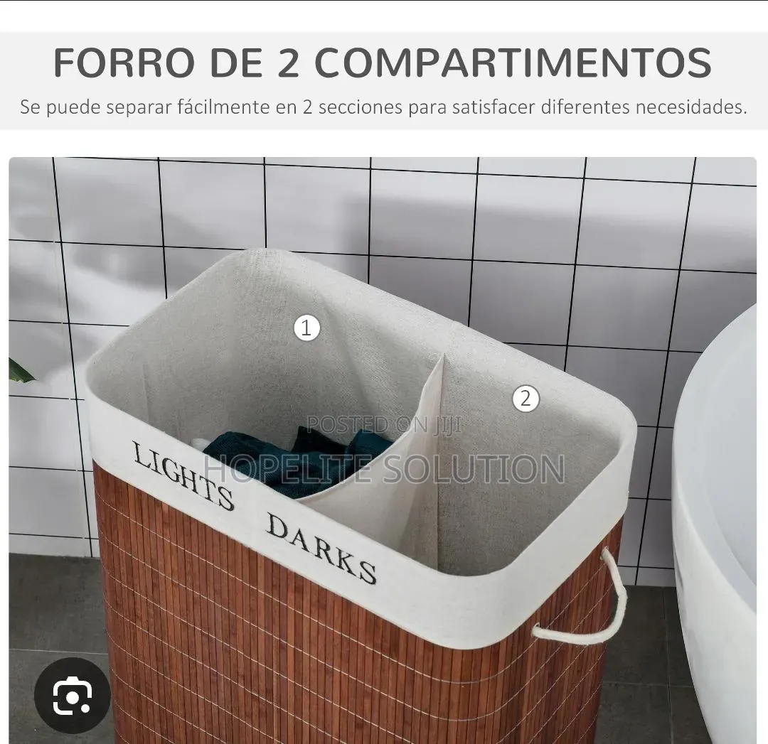 Bamboo Laundry Basket With 2 Compartment