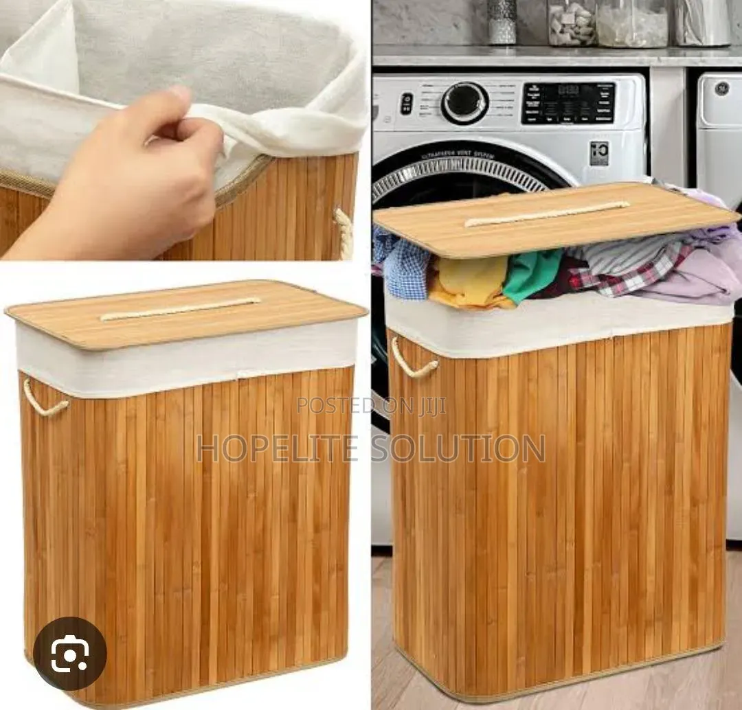 Bamboo Laundry Basket With 2 Compartment