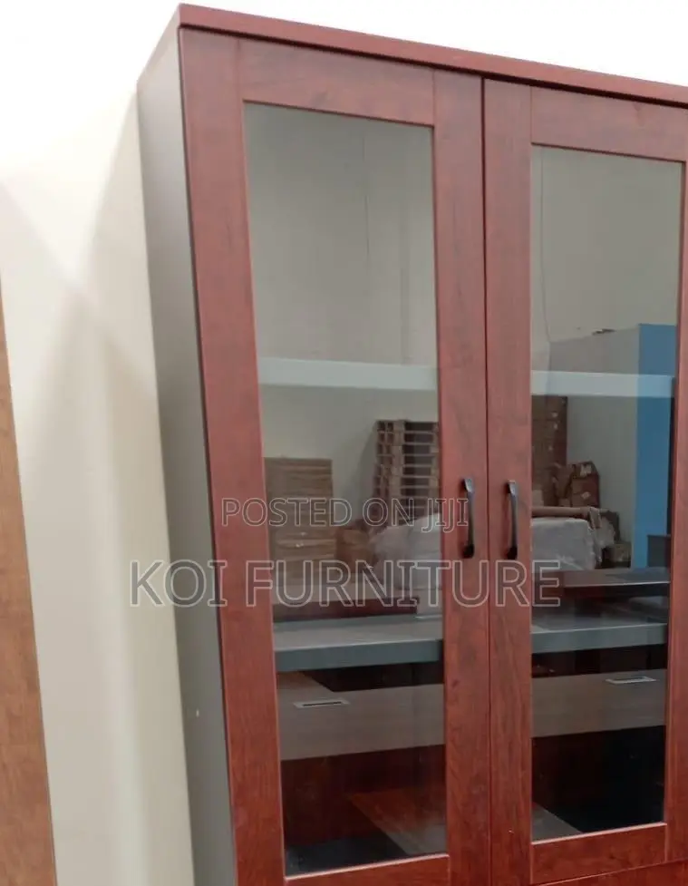 Office Cabinet; Three Doors Wooden Red Executive Cabinet for Doc Store
