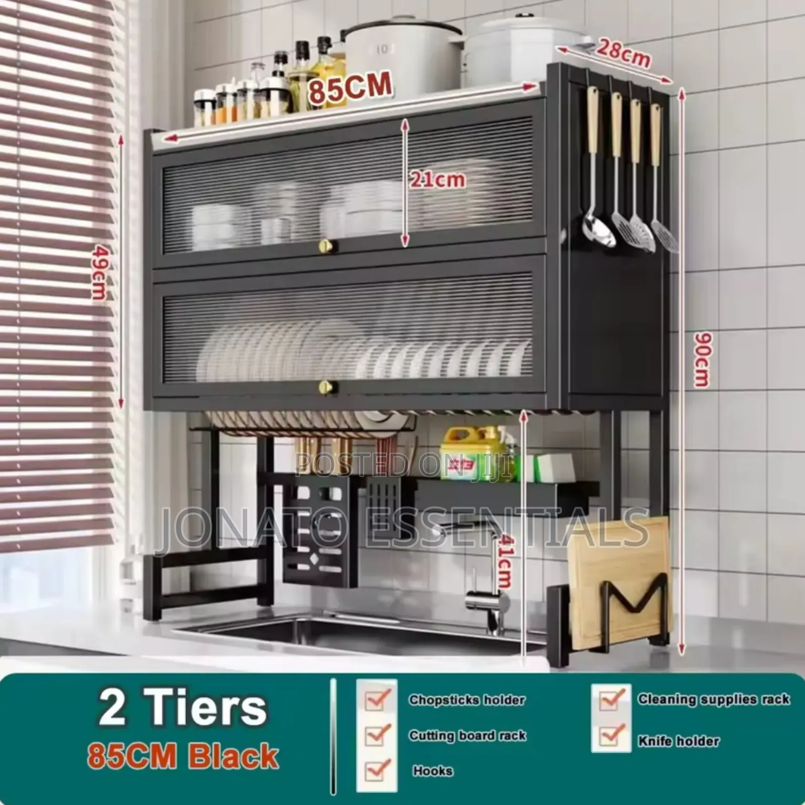 2 Tier Over Sink Dish Drying Rack With Cabinet Cover - 65cm/85cm