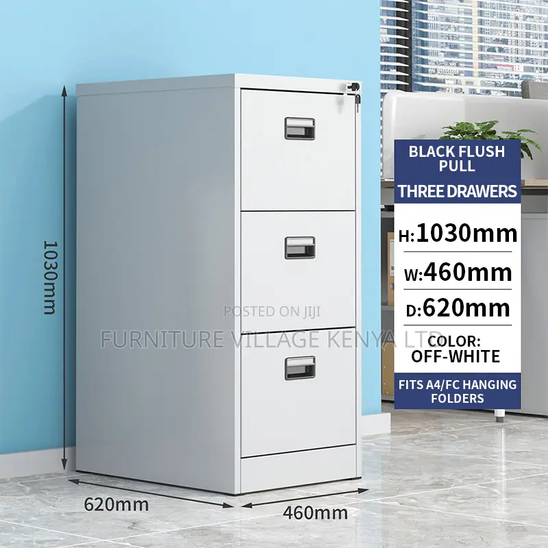 3-Drawer White Office Document Steel Cabinet