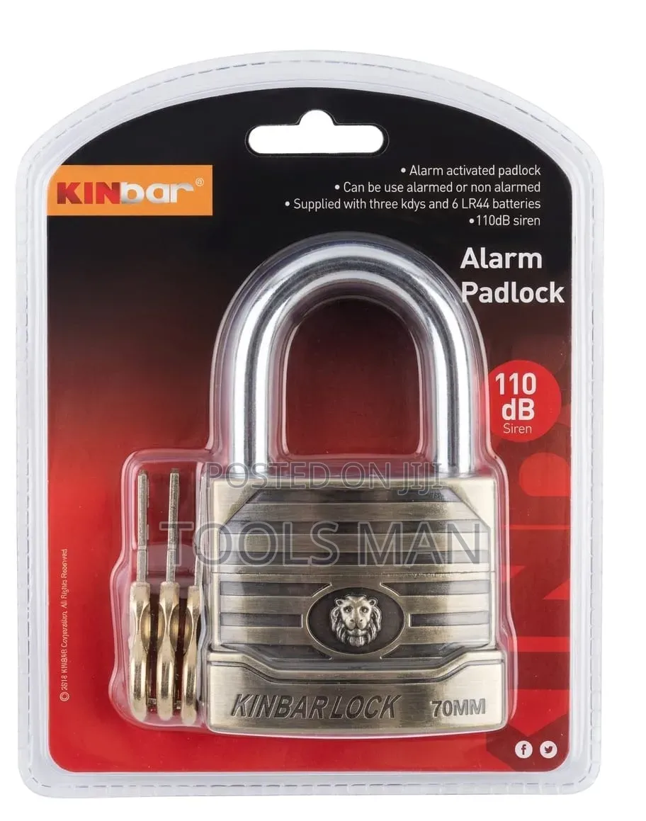 Kinbar 70mm Heavy Duty Security Alarm Padlock - 110db Siren.