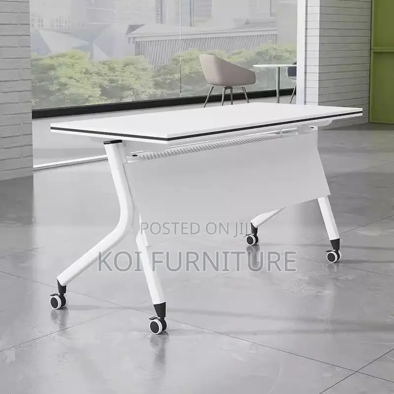 Office Desk; 1.2 Meters Stable Foldable White Meetinh and Work Desk