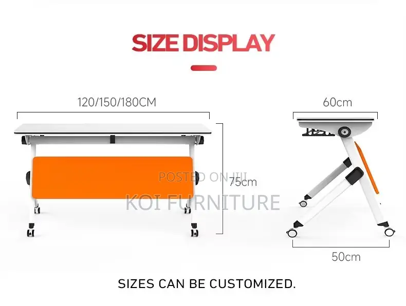 Office Desk; 1.2 Meters Stable Foldable White Meetinh and Work Desk