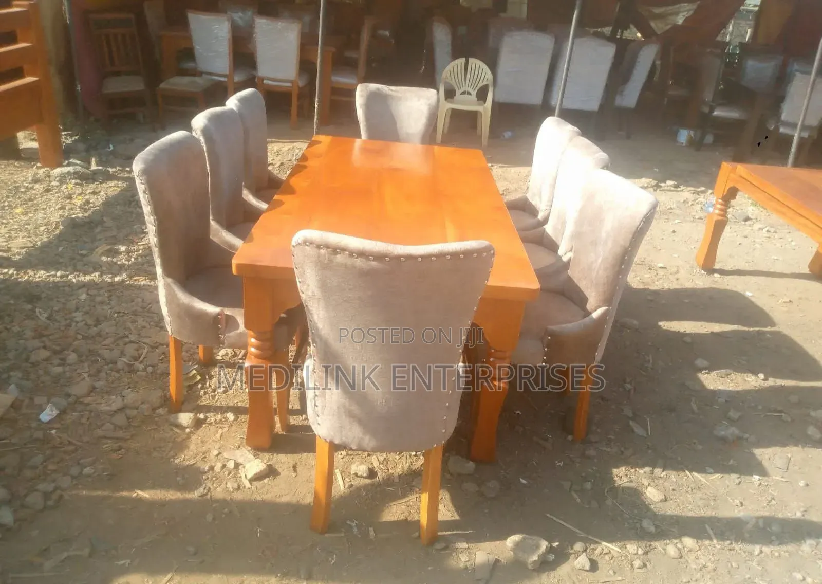 Upholstered 8-Seater Mahogany Solid 8 Seater Dinning Table Set