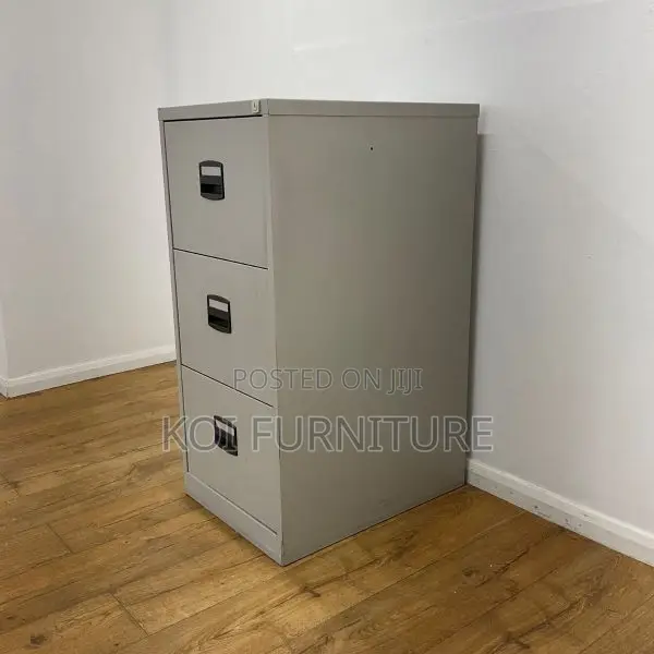Office Cabinet : Gray 3-Drawer Metallic Filing Cabinet,