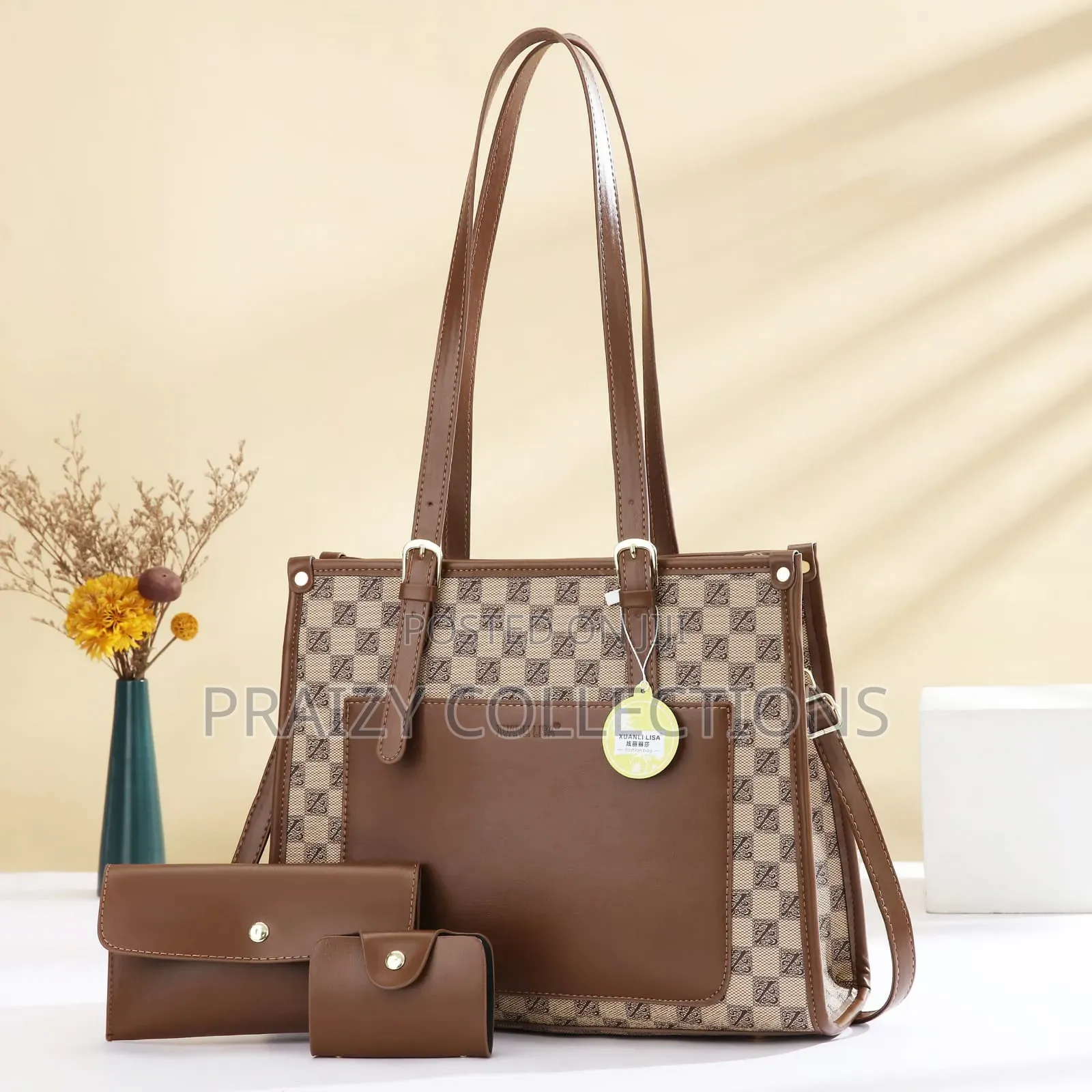 3 in 1 Grid Handbag With Long Handle