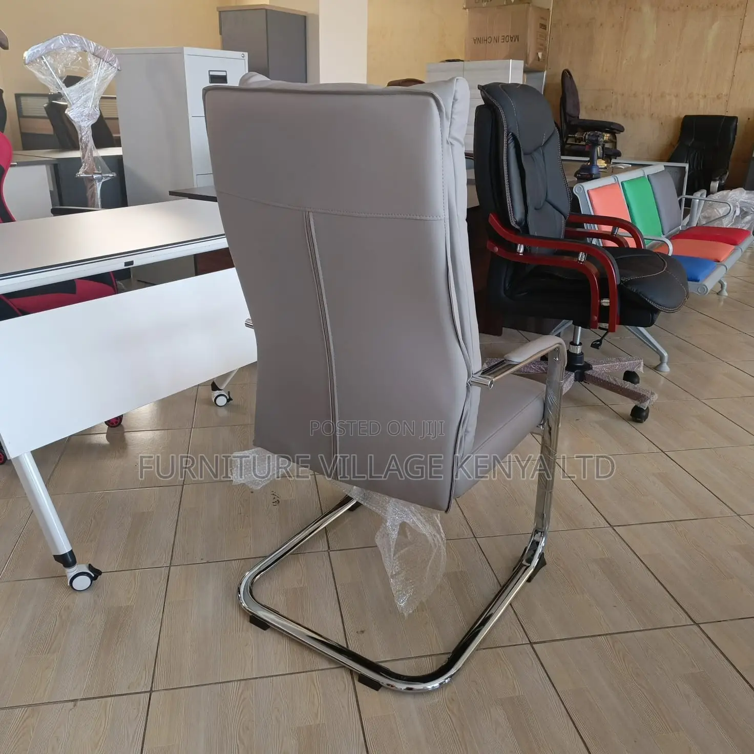 Gray Director's Leather Office Guest Chair