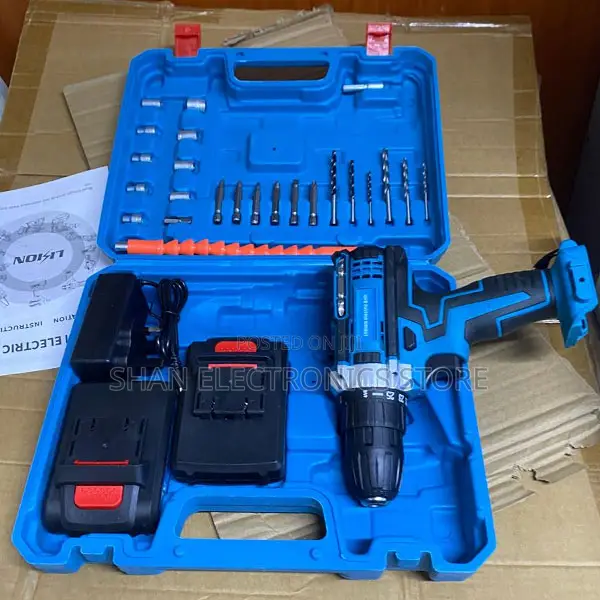 21v Cordless Drill Electric Screwdriver Set 2 Battery Drill Bits Box