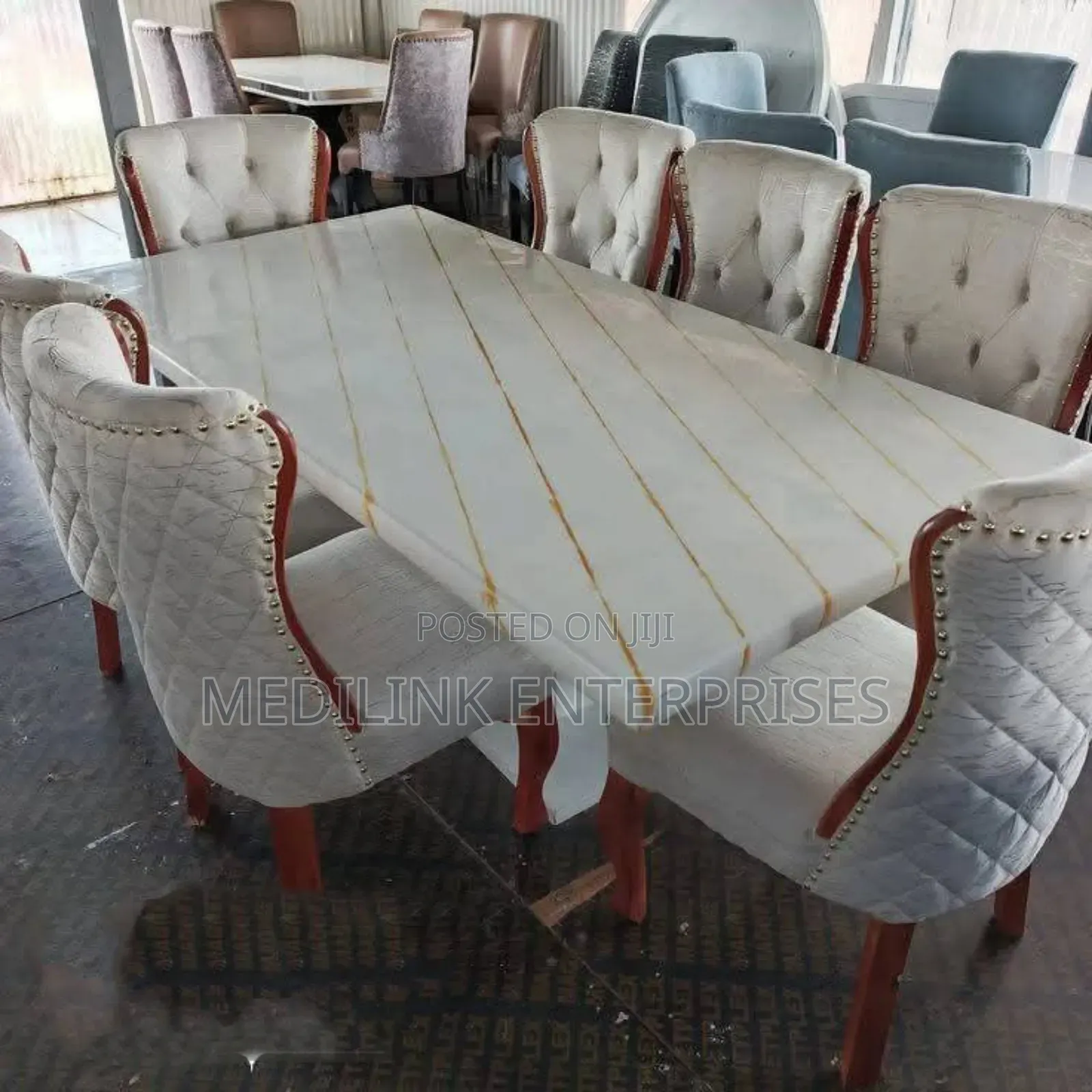 Perry Mason Dinning Table Set 8 Seater Marble Top
