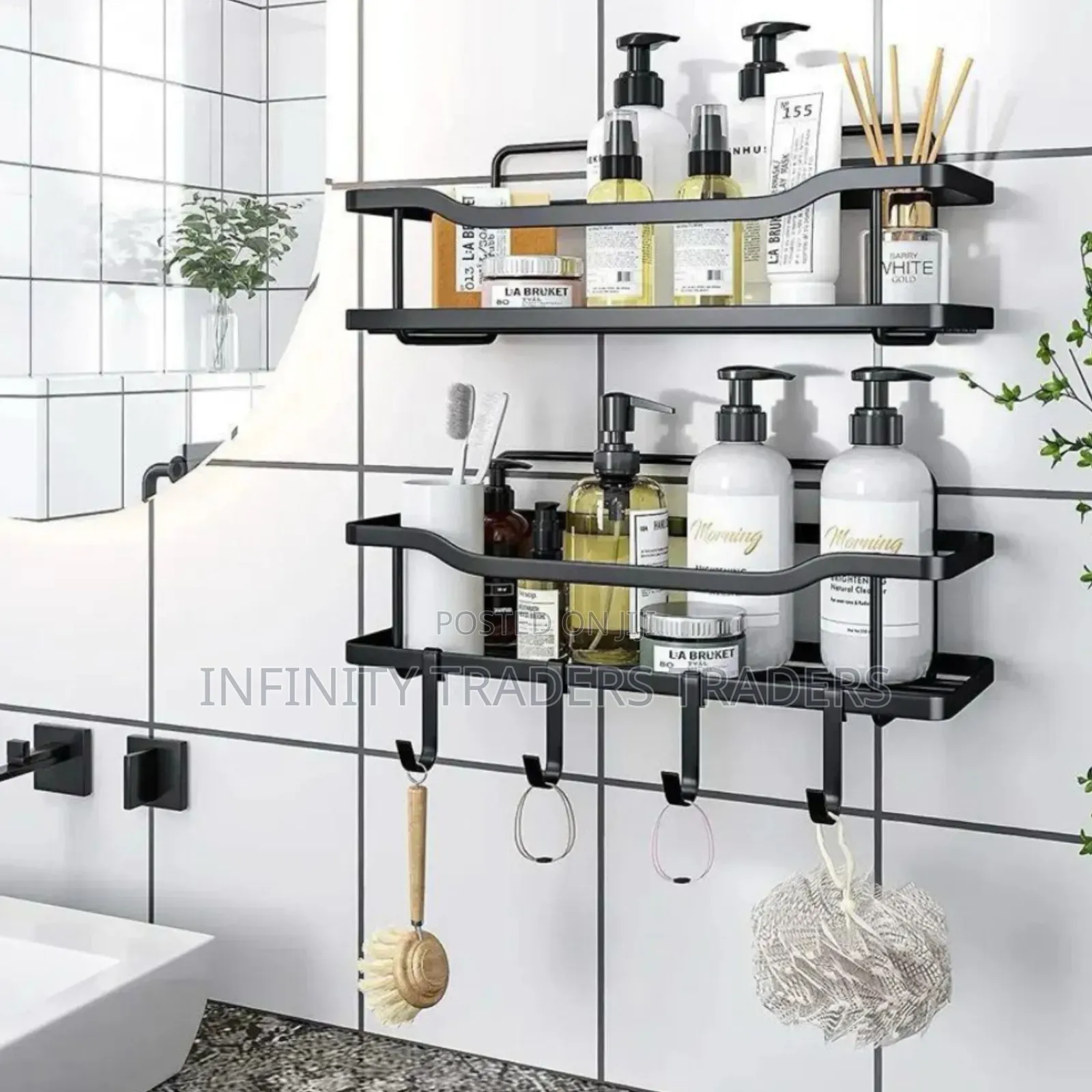 Mystozer Black Shower Caddy With Removable 4 Hooks