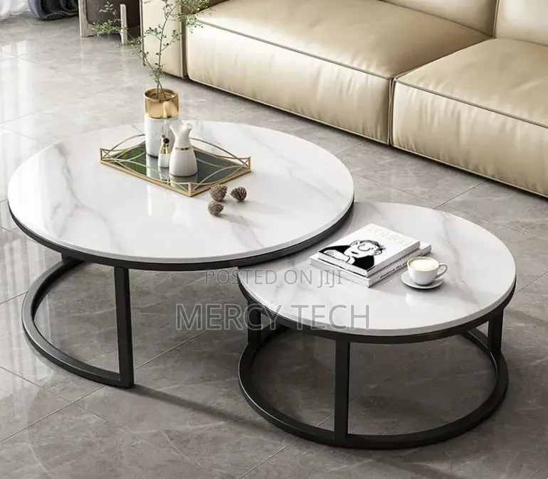 Modern Luxury 2-in-1 Pure Marble Nesting Tables With Black Stand