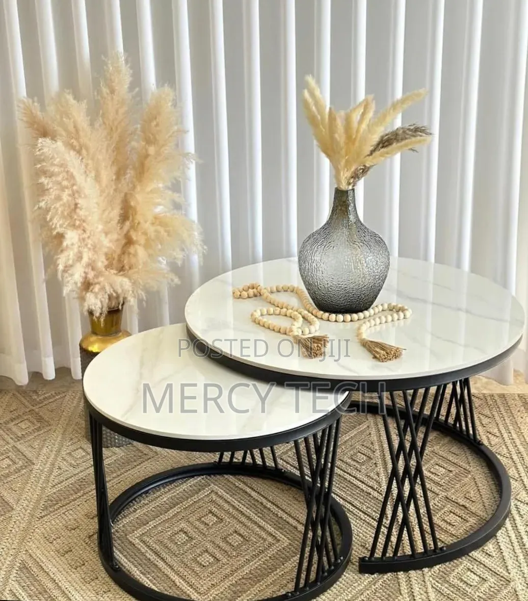 Modern Luxury 2in1 Pure Marble Nesting Tables With Black Stand