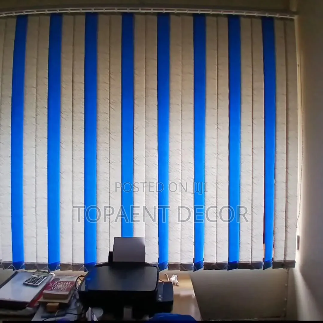 Rationed Blue and White Wipeable Slats for Vertical Blinds