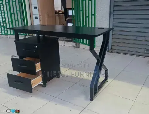 Black Metallic Working Desk With Side Drawers