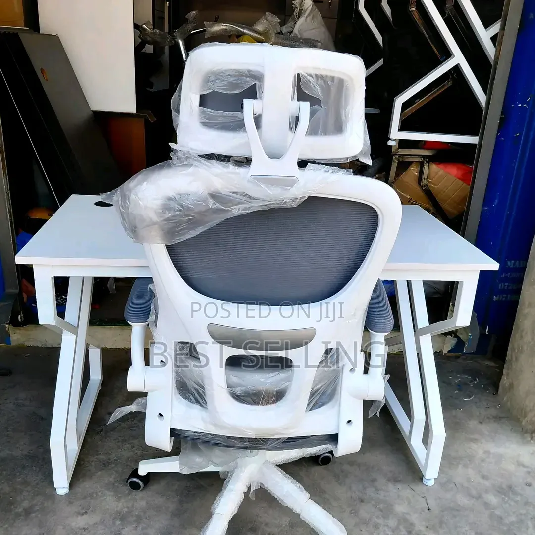 Metallic Table and White Executive Chair