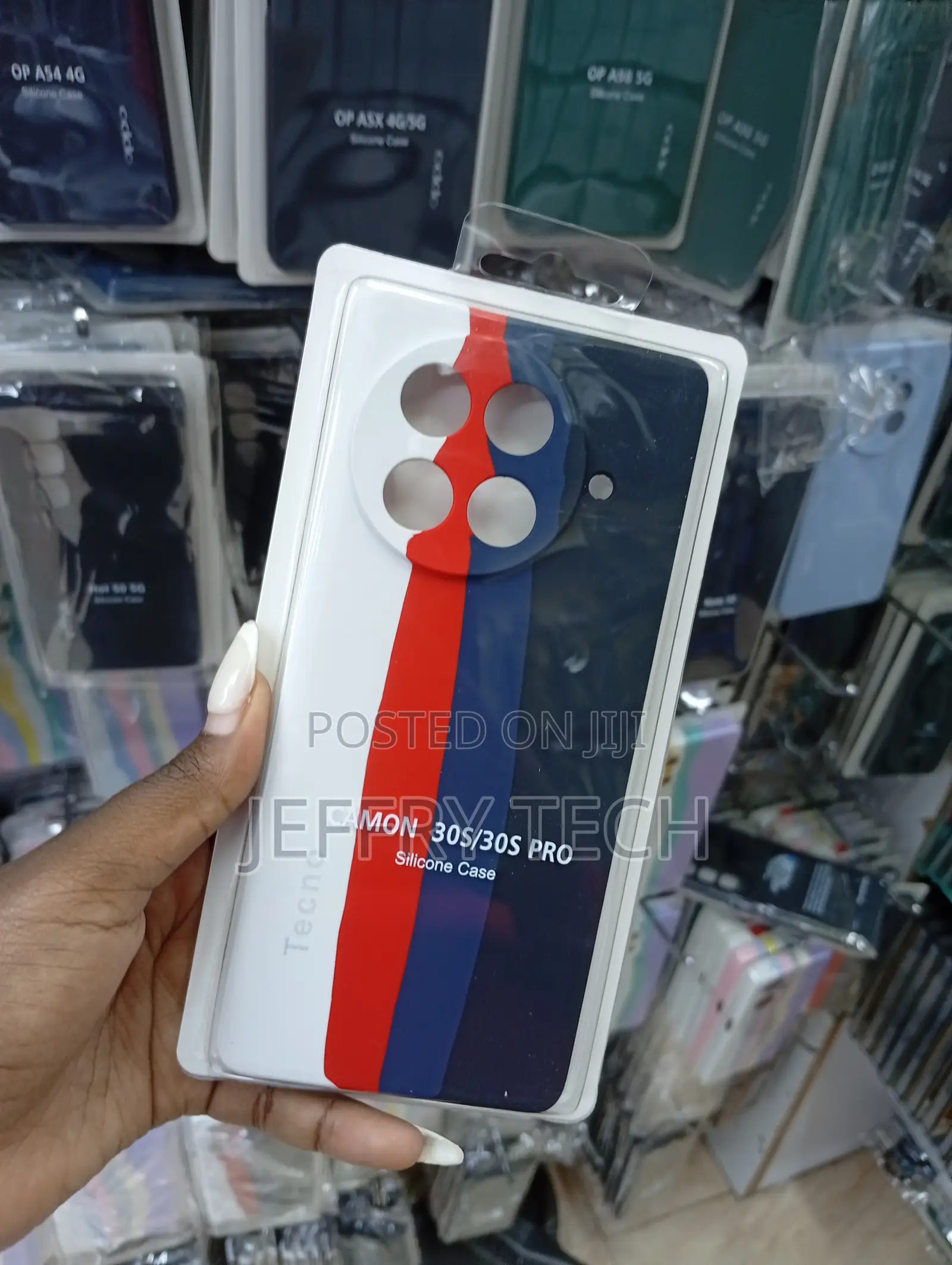 Tecno Camon 30s in a Blue, Red, and White Color Scheme Cover