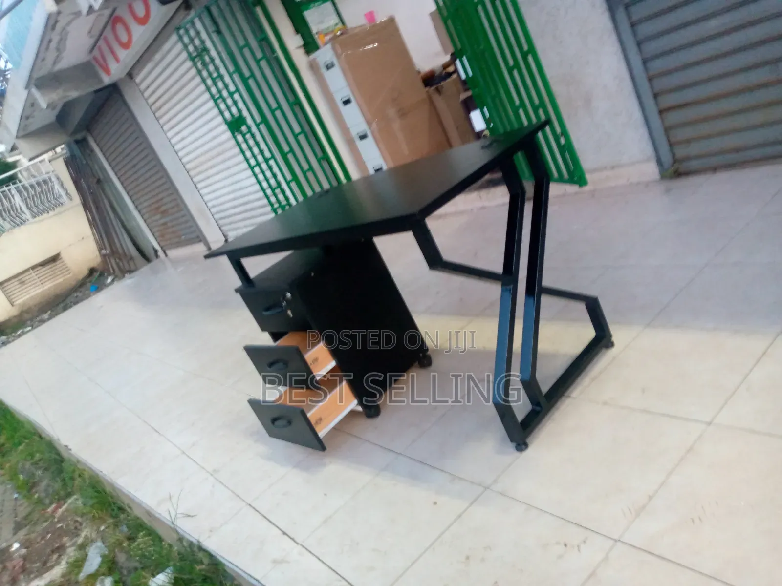 All Black Metallic Study Table and Drawers