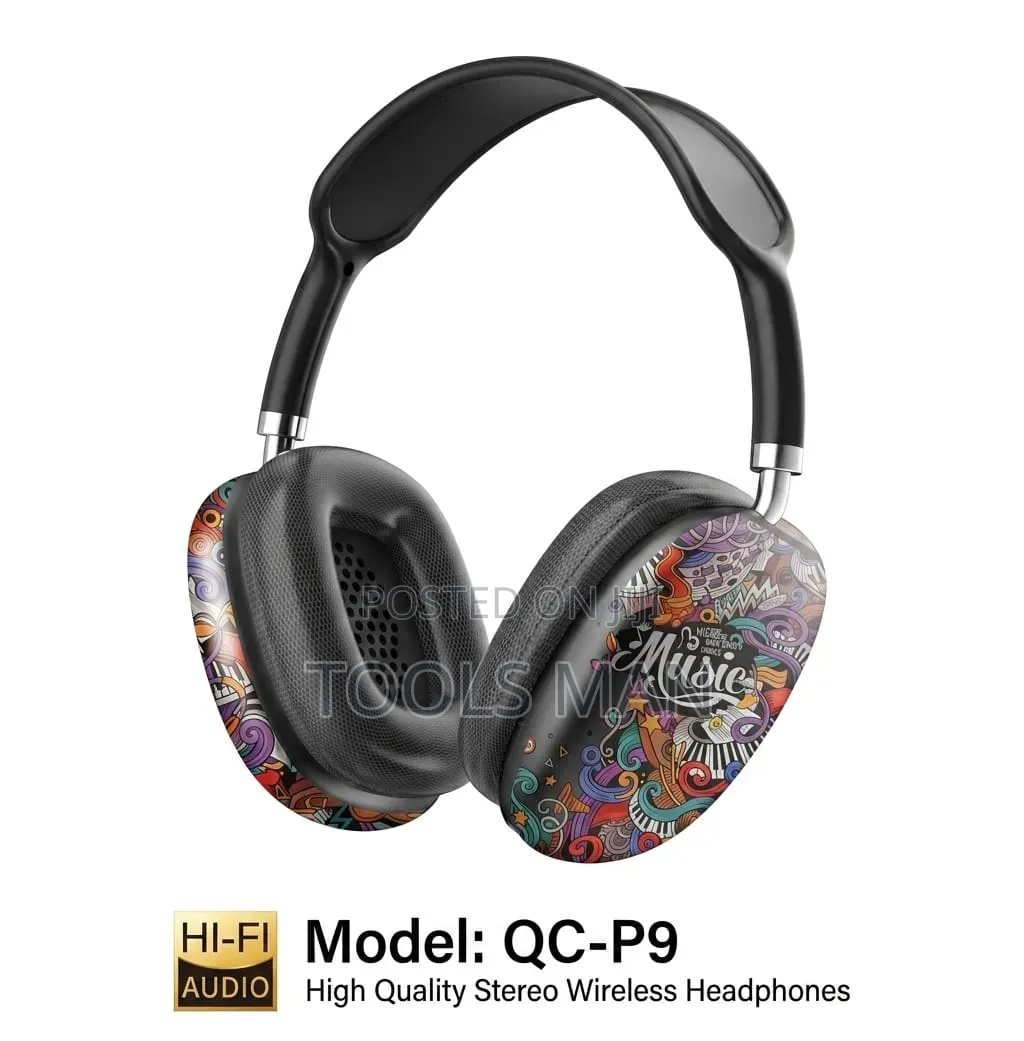 Qc-P9 Hi-Fi Stereo Wireless Bluetooth Headphones - Graffiti Design.