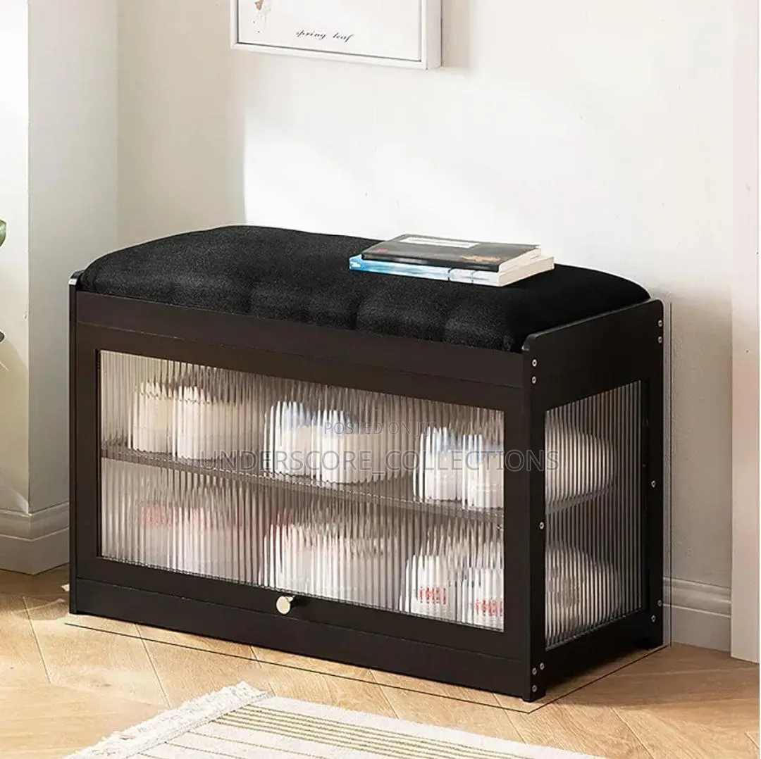 *Entry Way Wooden Bucket Flip With Stool Shoe Cabinet*