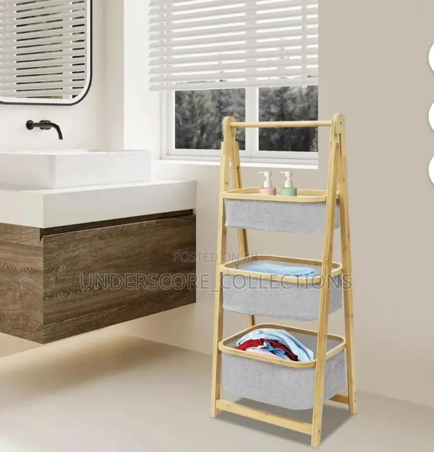 Foldable Bamboo Laundry Hamper Free-Standing Bamboo Frame Organizer
