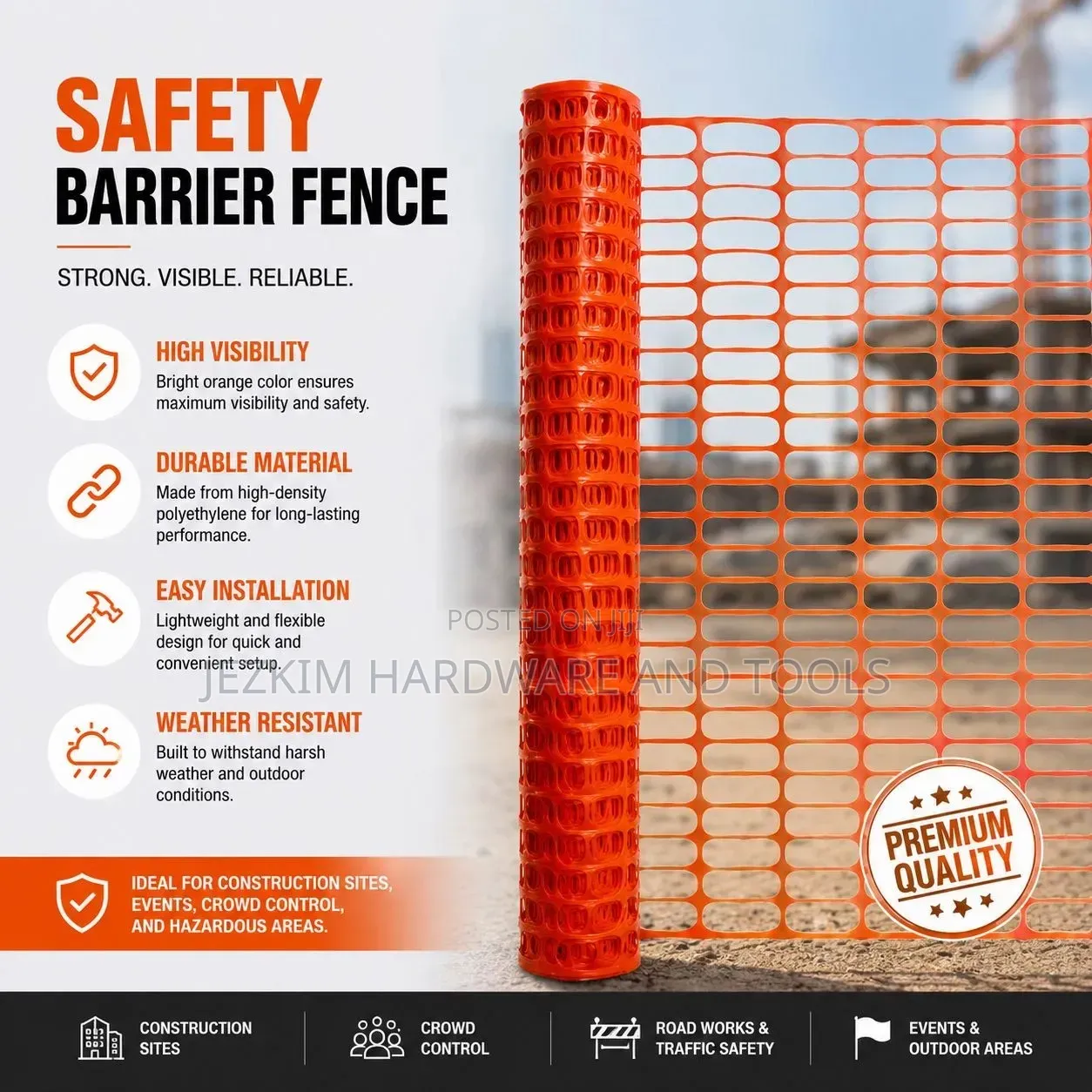 Safety Barrier Fencing Net 1mtr by 30mtrs