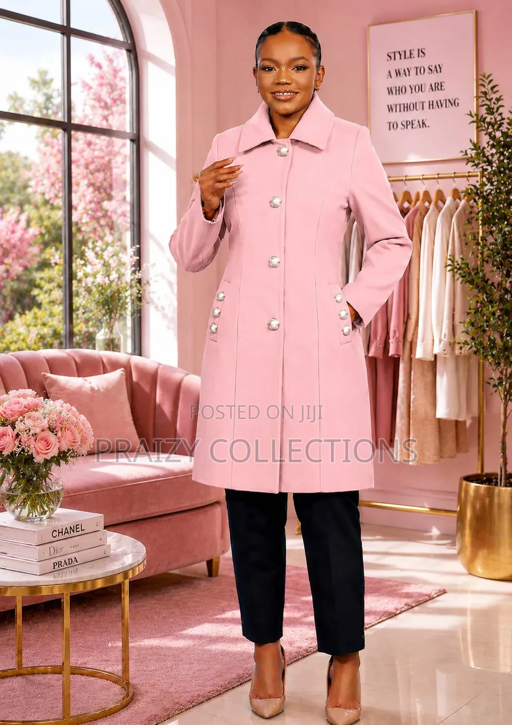 Classy Pearl Button Trench Coat