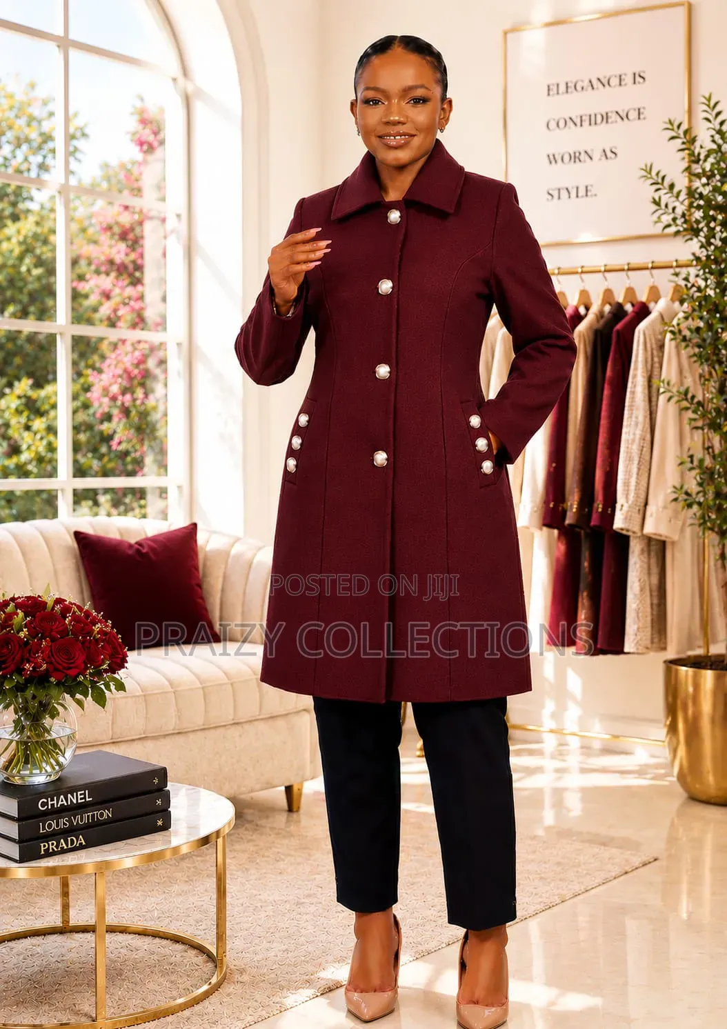 Classy Pearl Button Trench Coat