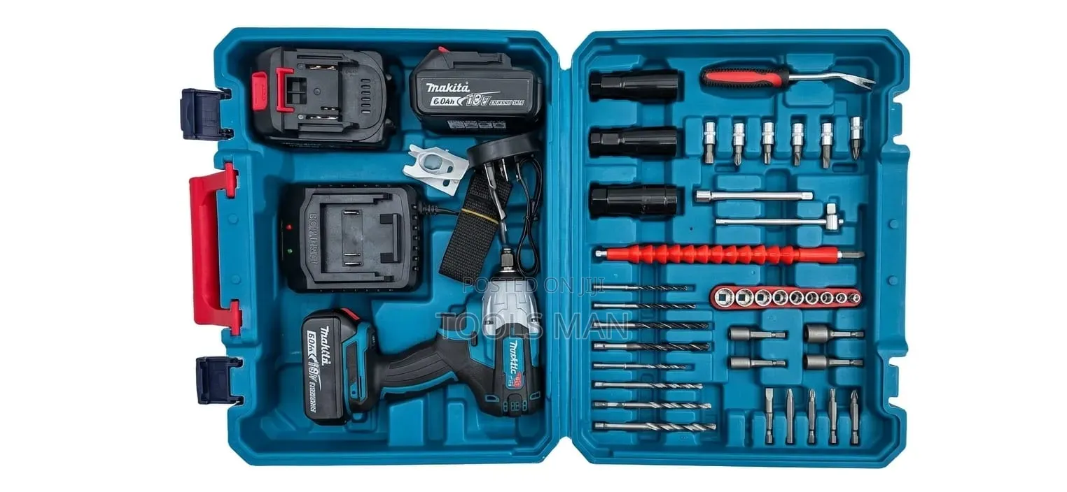 Makita 18v Cordless Impact Driver Kit + 2 Batteries Accessories.