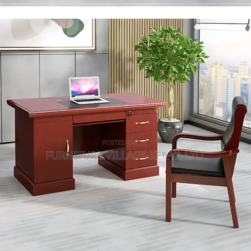 1.2m Fixed Mahogany Executive Desk With Drawers