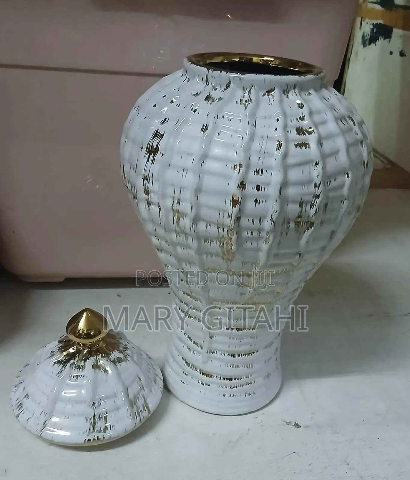 Ceremic Gold-Plated White Vase-Ginger Now