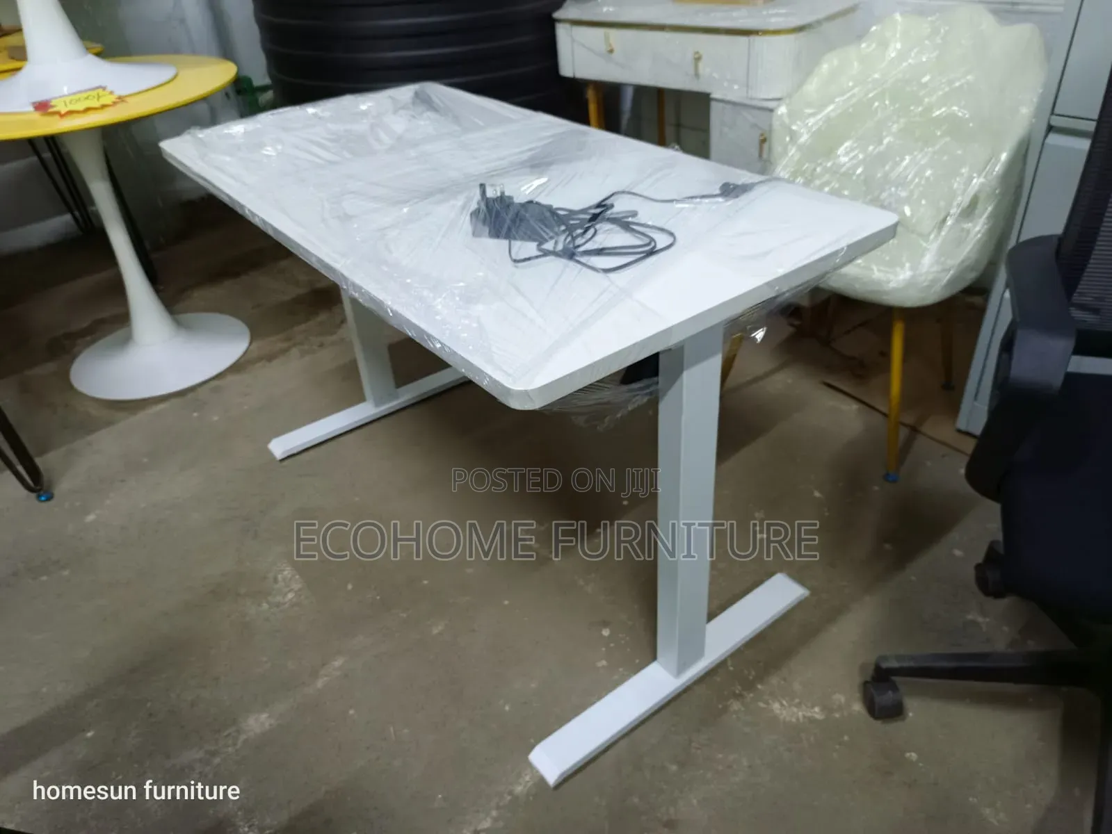 White Electric Adjustable Study Table