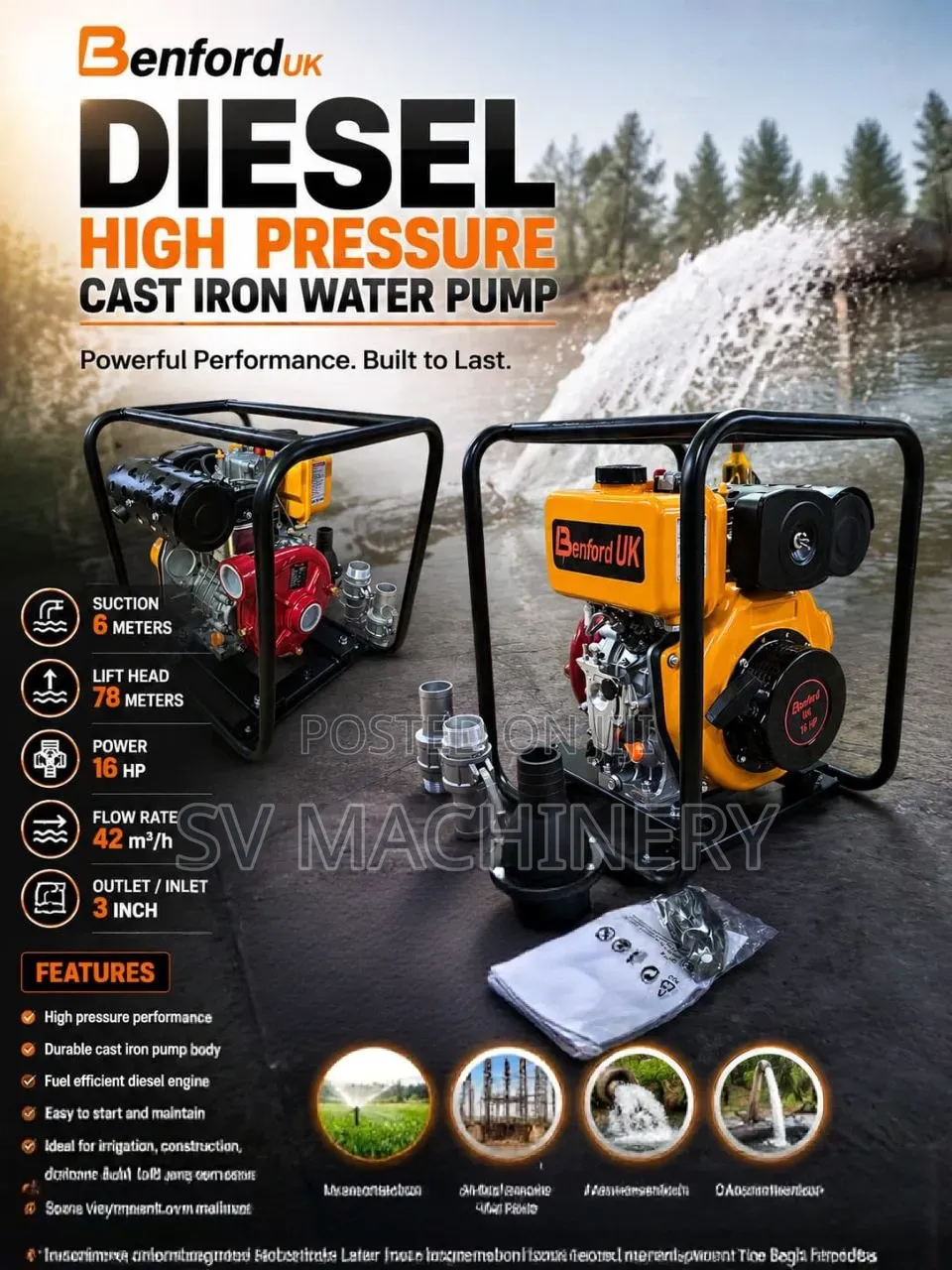 Heavy Duty 16hp High Pressure Diesel Water Pump