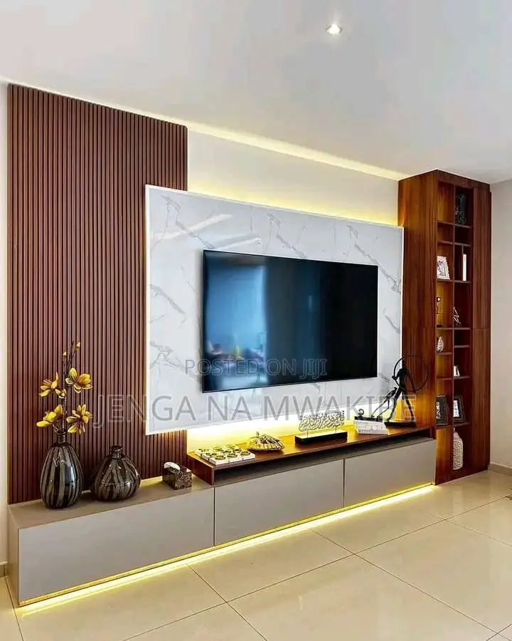 Flutted Panels and Marble Sheet Tv Stand Installation