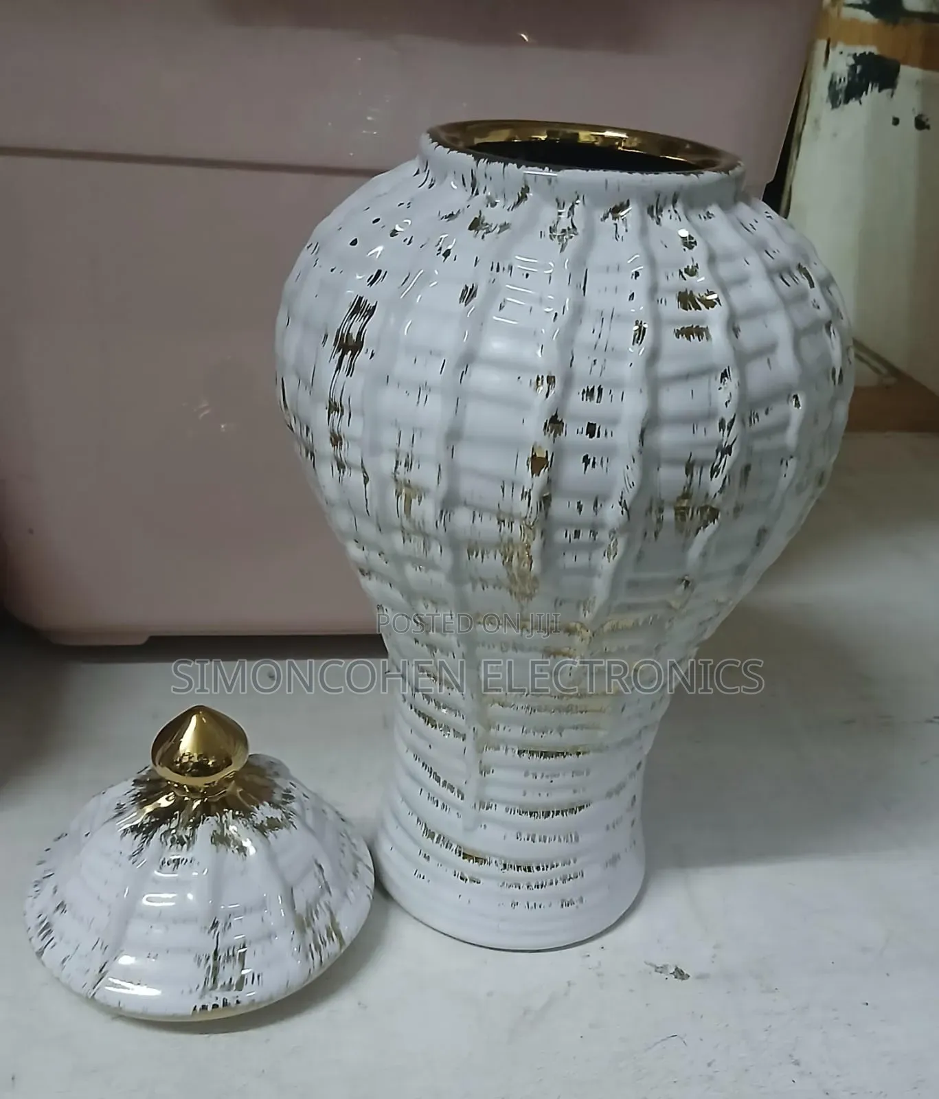 Ceremic Gold-Plated White Vase-Ginger