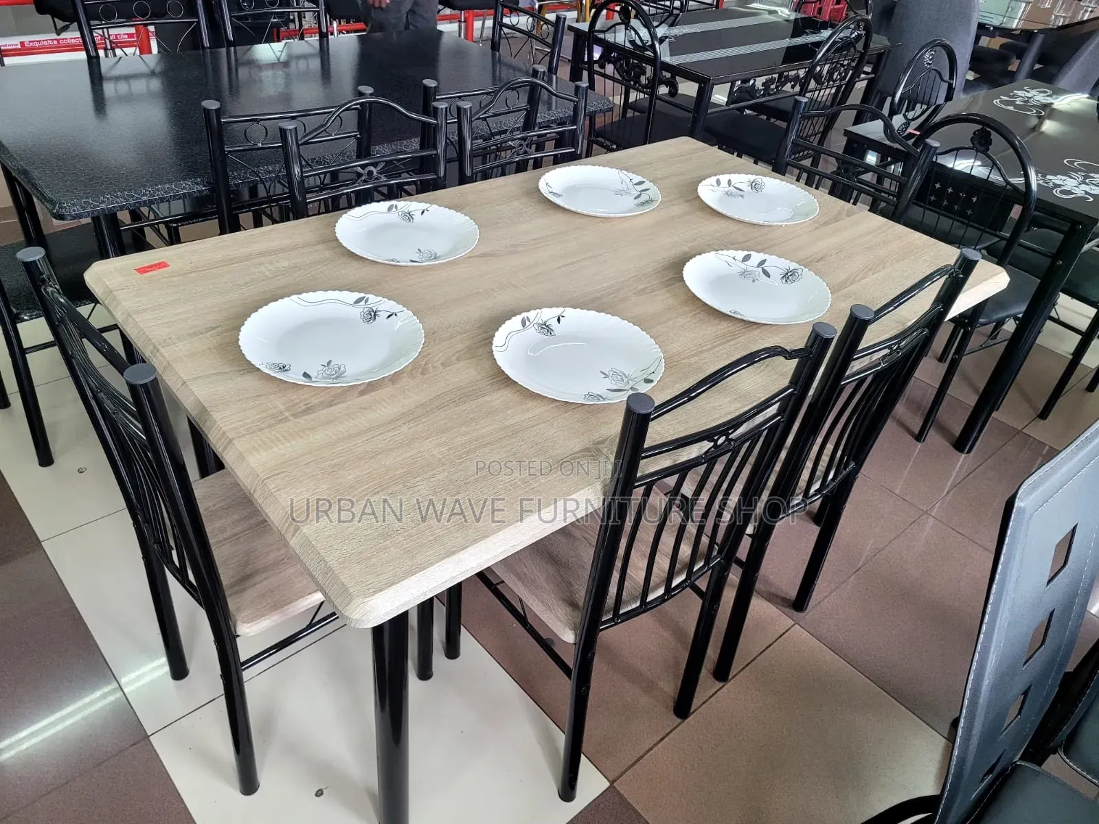 6 Sitter Wooden Top Eating Table Set