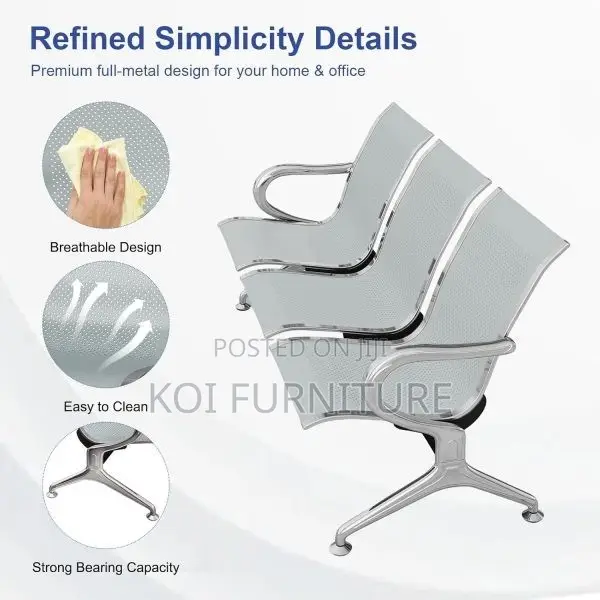 Office Benches; 3-Link Non-Padded Office Waiting Bench
