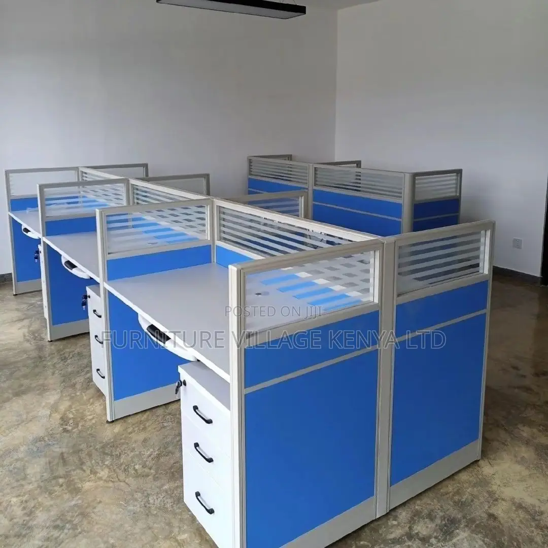 Modern 4-Seater Modular Blue Office Workstation