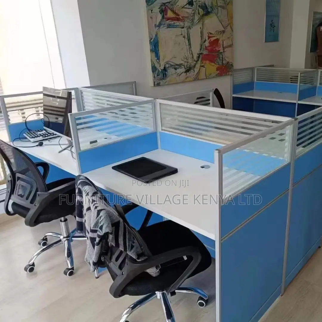 Modern 4-Seater Modular Blue Office Workstation