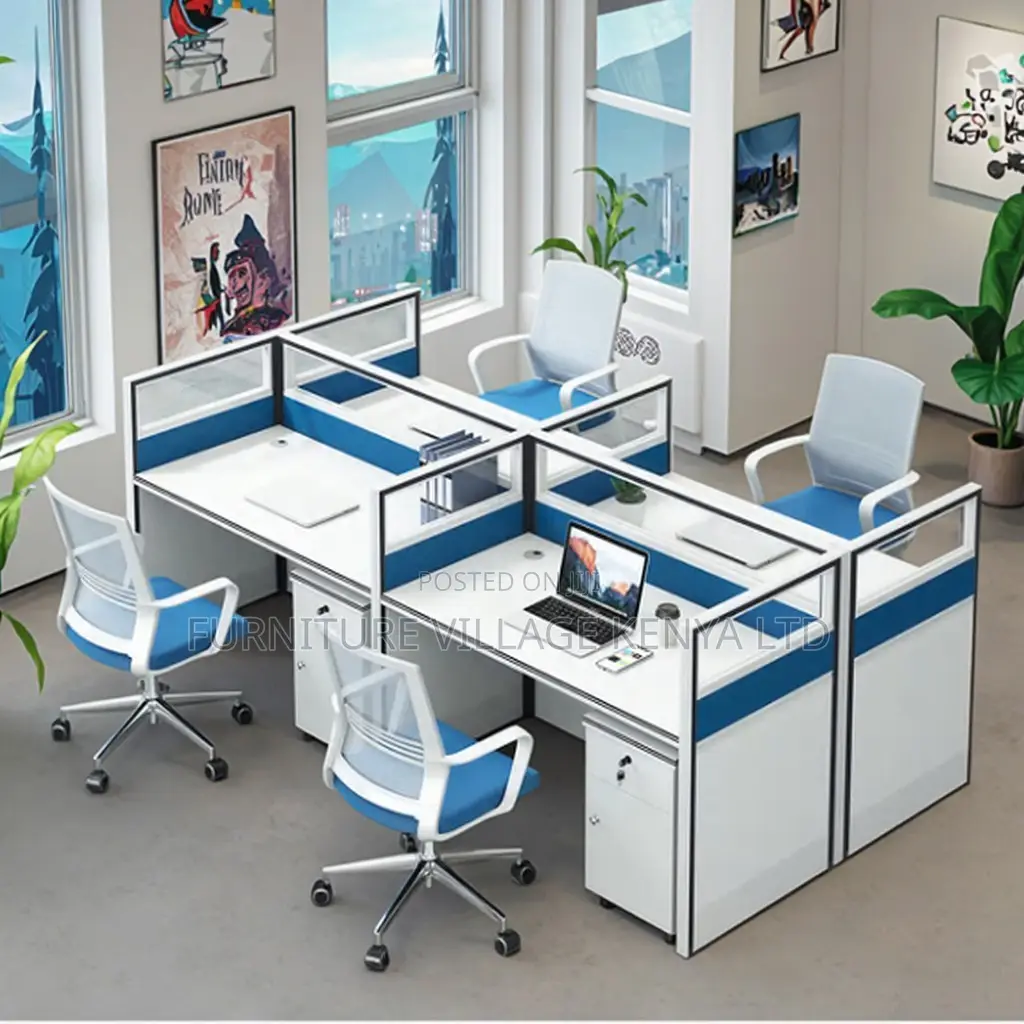 Modern 4-Seater Modular Blue Office Workstation