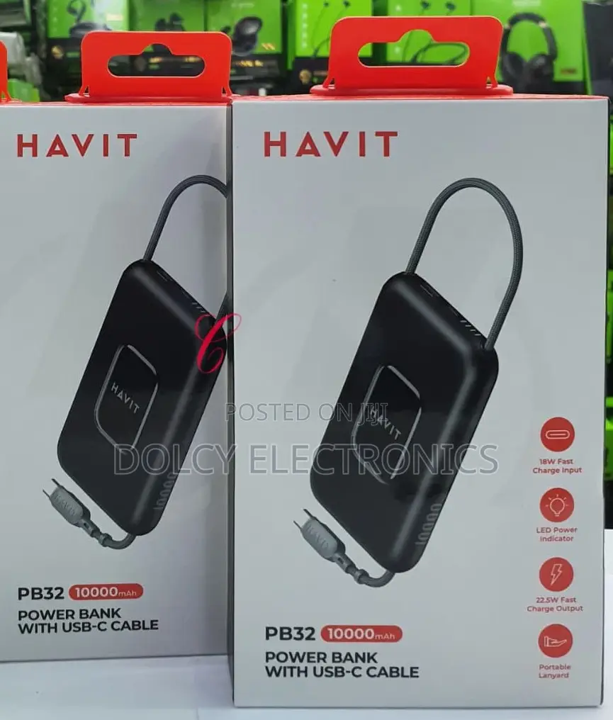 Havit Pb32 22.5w 10,000mah Power Bank With Usb C Cable
