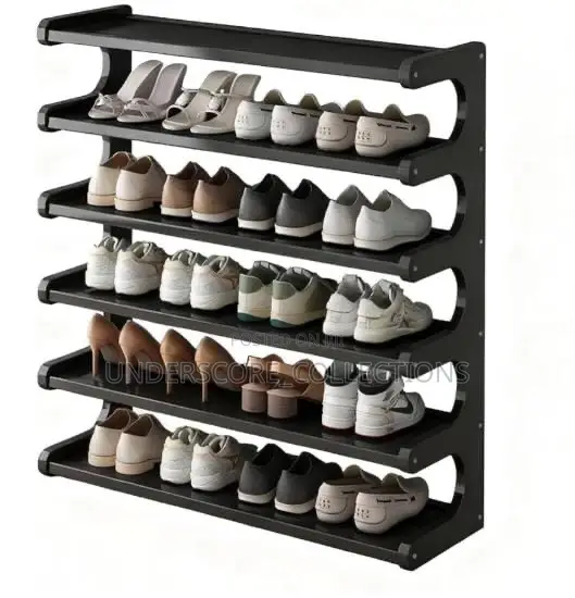 Black Slim Bamboo Shoe Rack
