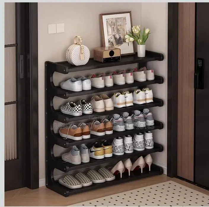 Black Slim Bamboo Shoe Rack