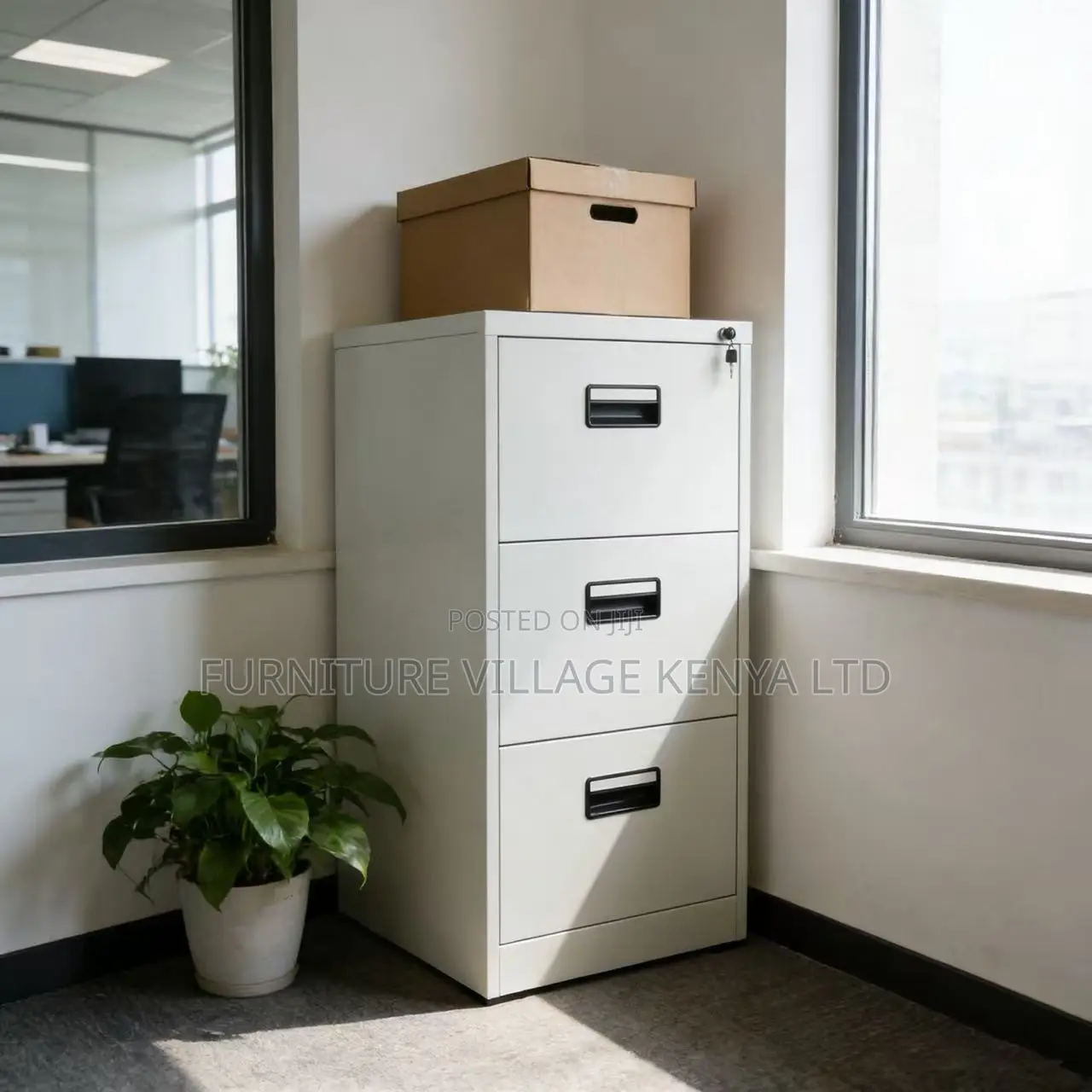 3-Drawer White Metallic Locker File Cabinet