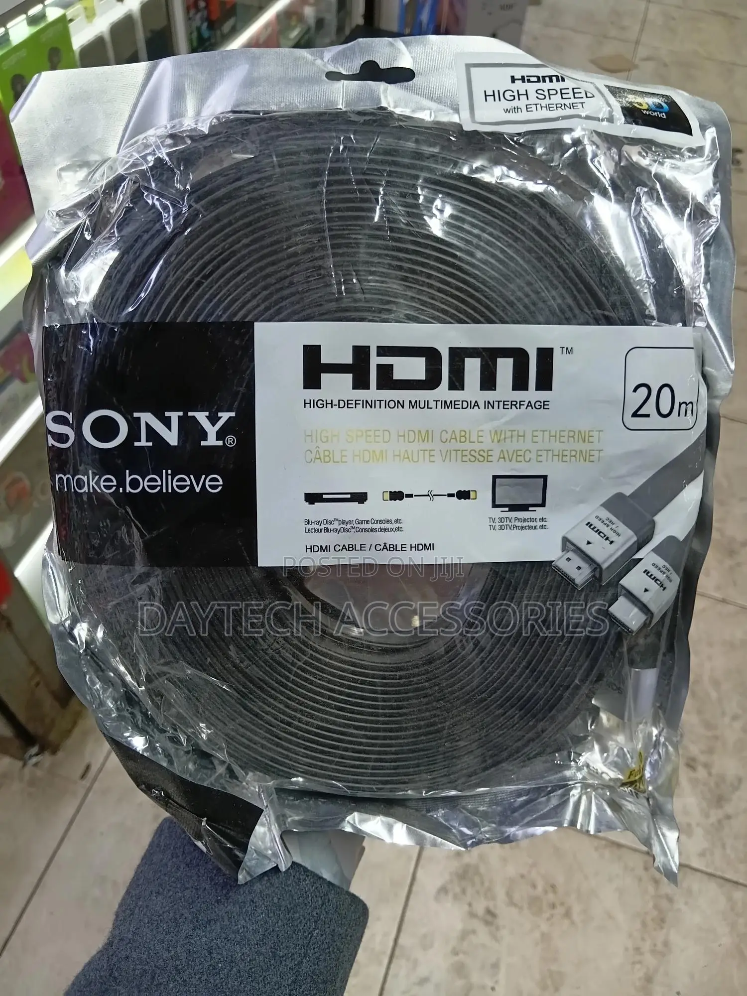 20-Meter Sony Flat High Speed Hdmi Cable With Ethernet in Black.